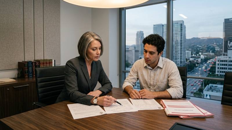 DUI defense lawyer reviewing evidence and testing records with a client